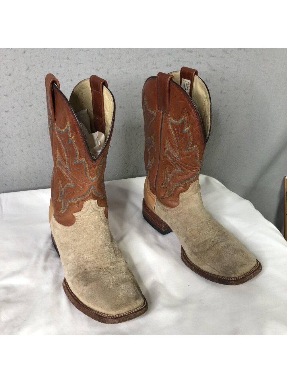 Stetson Western Cowboy Boots Mens 8 D Brown Leather Square Toe Pull On JGBMB